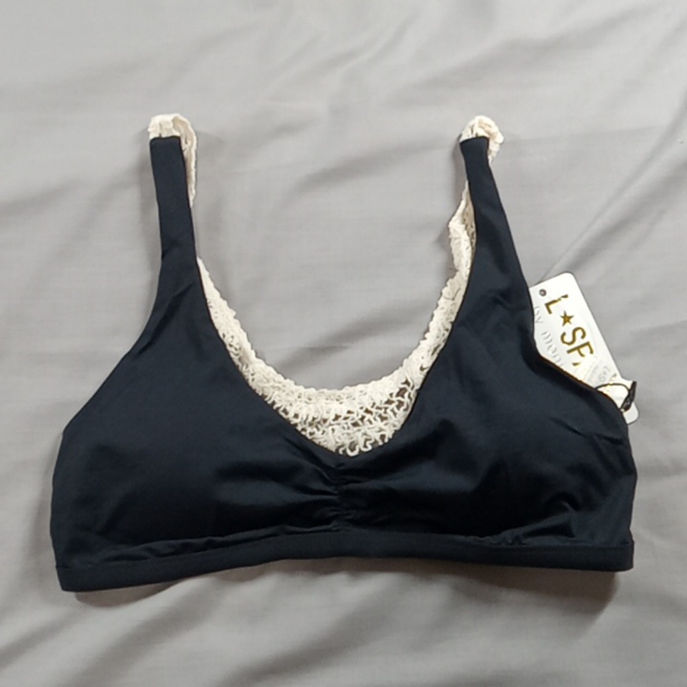 L Space Bikini TOP Women SMALL Cruisewear Resort New  BLACK CREAM